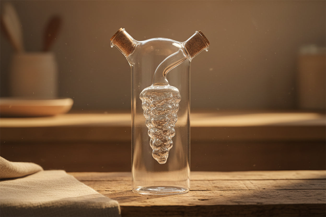2 in 1 Glass Oil and Vinegar Cruet Bottle with Cork Stopper